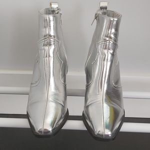 FOREVER 21 silver chrome cowboy booties